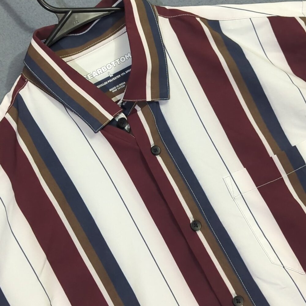 Bearbottom Shirt Men's L Multicolor Striped Retro Short Sleeve Pocket Button Up